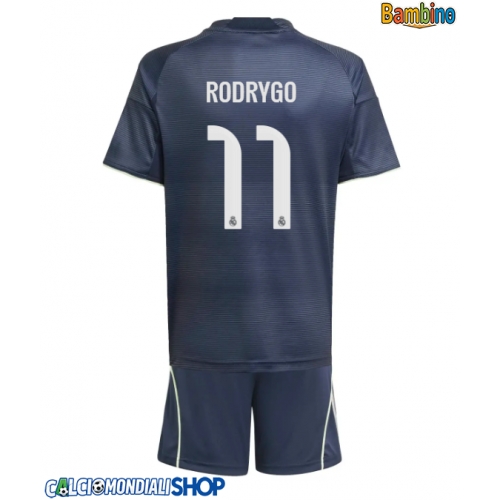 Maglie da calcio Real Madrid Rodrygo Goes #11 Seconda Maglia Bambino 2025-26 Manica Corta + Pantaloni corti)